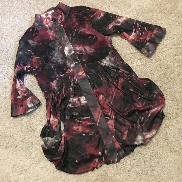 Bellissima Butterfly Banded Mock Collar Button Down Tunic Dress - Picture 12 of 16